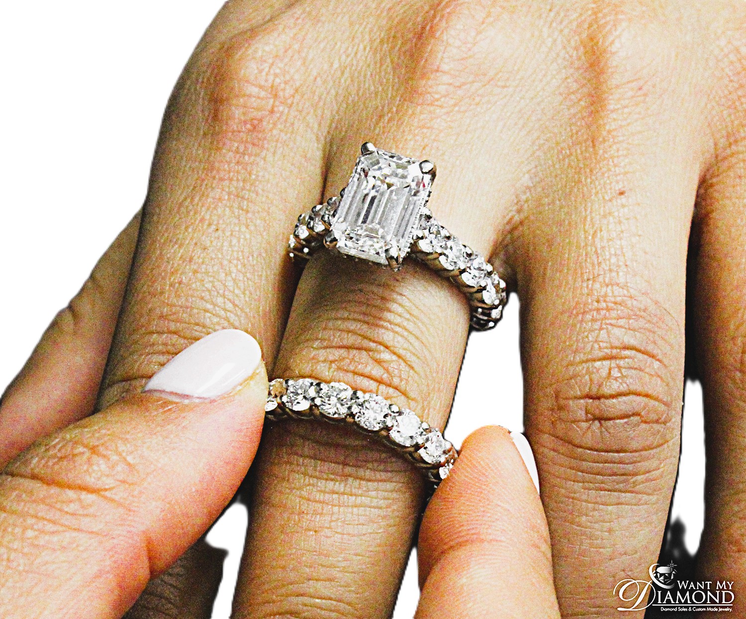 Emerald Cut Bridal Set with Round Side Stones